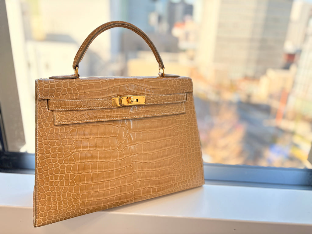 The Ultimate Hermès Kelly 32 / Crocodile Porosus in Soft Beige Rose