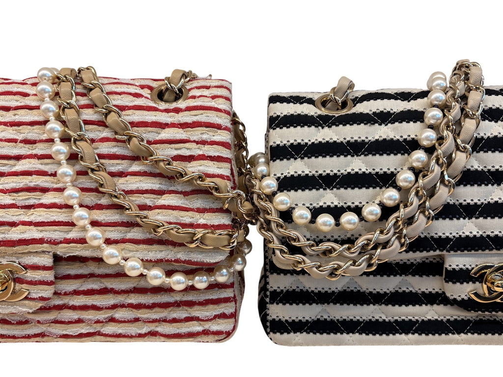 Two Iconic Chanel Colorways — Pearl Chain Shoulder Bags from Japan