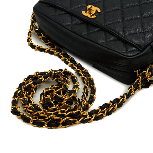 VINTAGE CHANEL MATERASSE CHAIN SHOULDER BAG BLACK CAVIAR SKIN GOLD HARDWARE 90343331