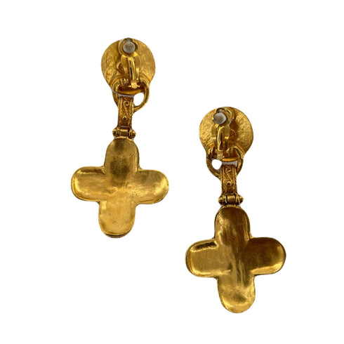 CHANEL VINTAGE EARRINGS CLOVER MOTIF FAUX PEARL COCOMARK ACCESSORY 94A 90215591 - PURPOSE
