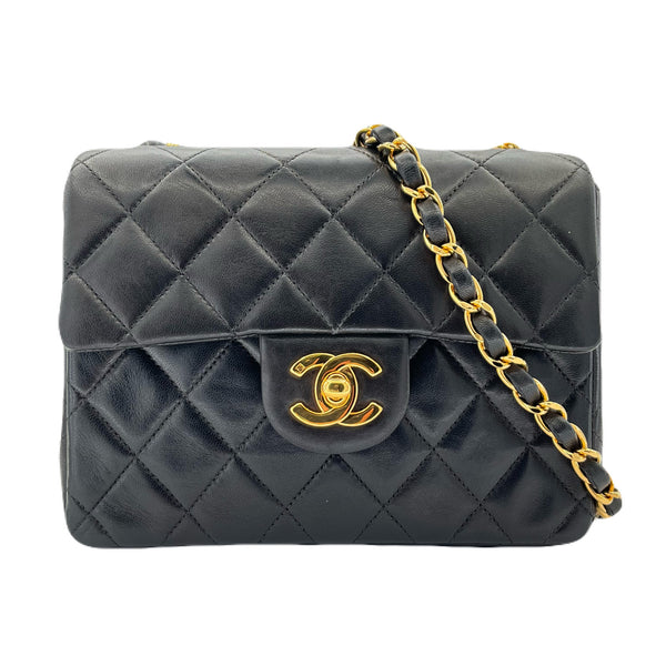 CHANEL VINTAGE MINI SQUARE 17 CHAIN SHOULDER BAG BLACK LAMB SKIN 90216515