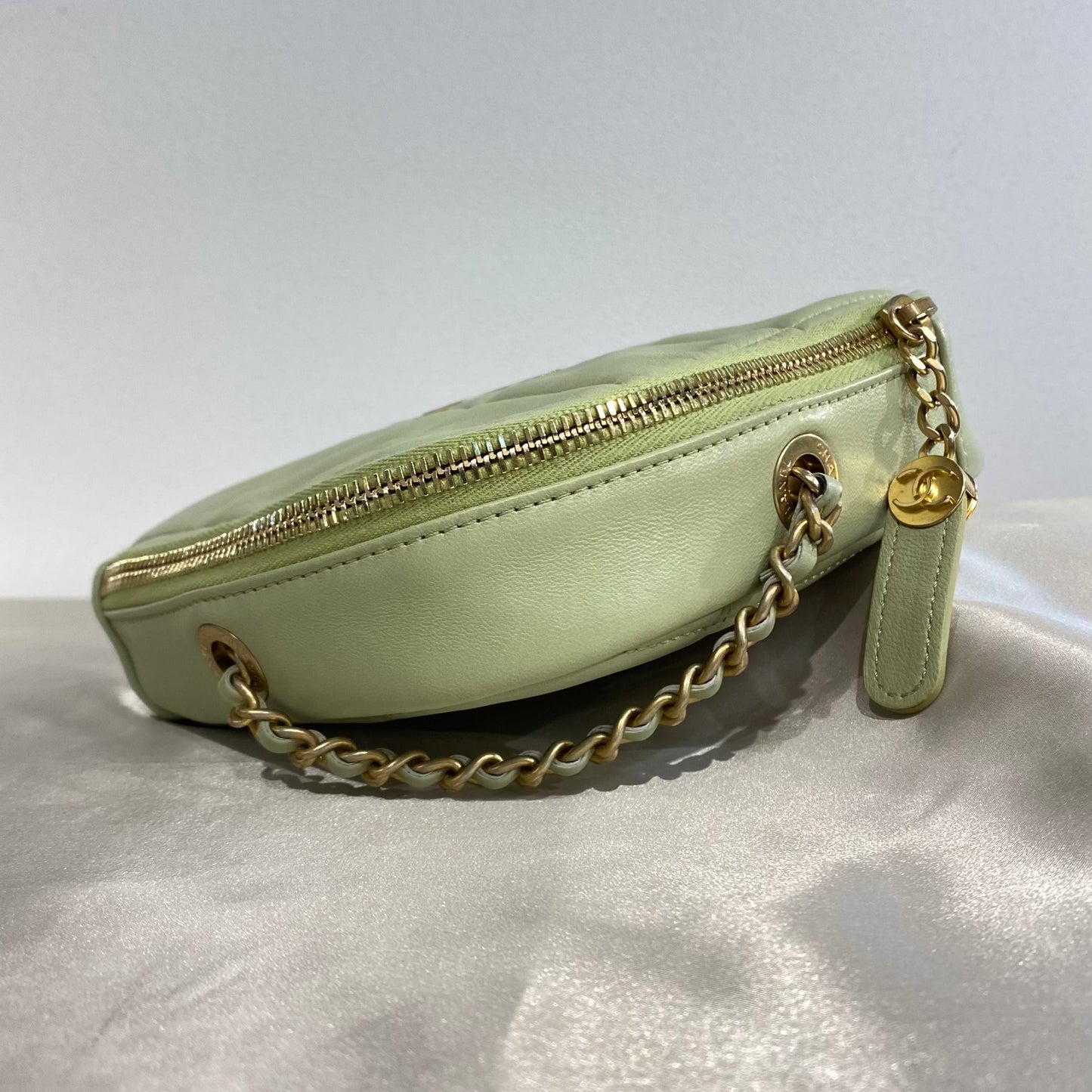 CHANEL RHOMBUS CHAIN SHOULDER BAG GREEN LAMB SKIN 90213930