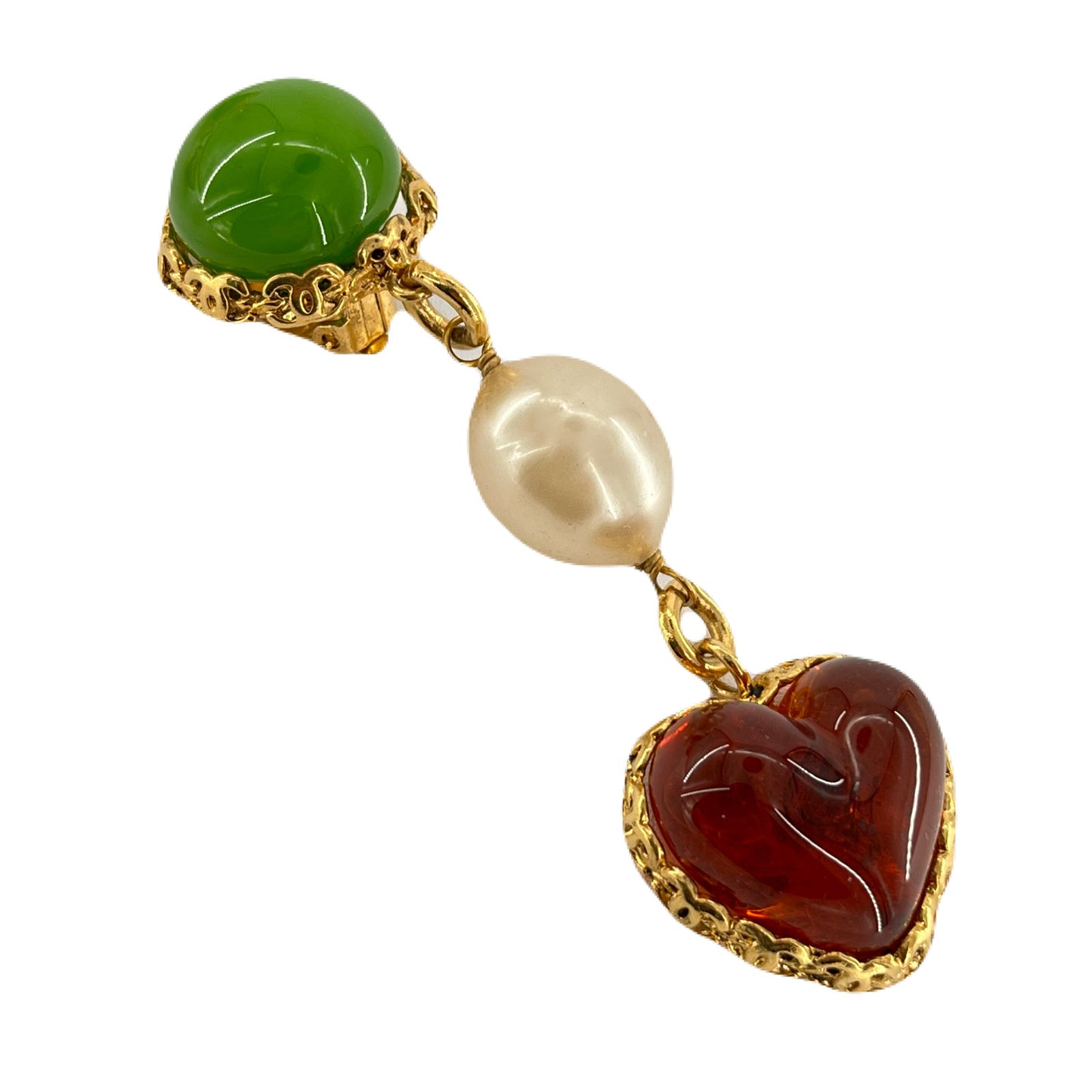 CHANEL VINTAGE EARRINGS COLORSTONE FAKEPEARL HEART ACCESSORY 2/8 90215542