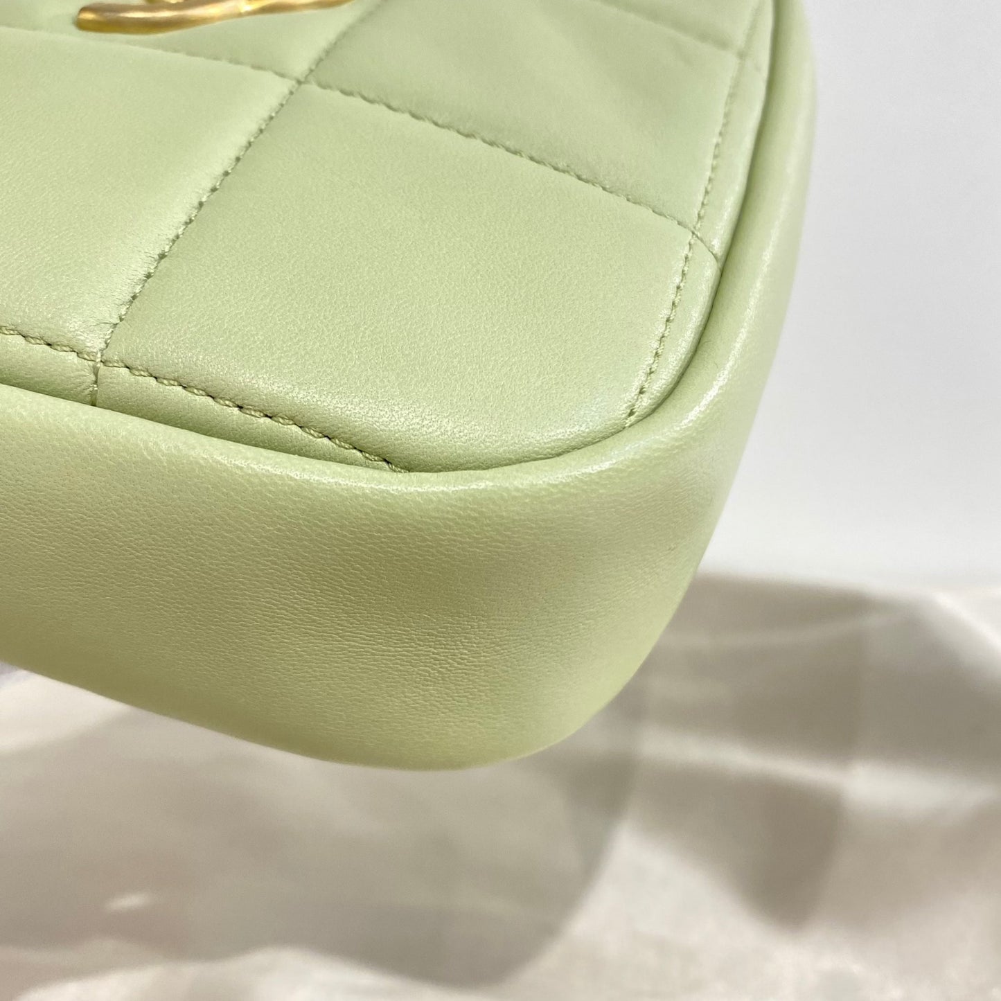 CHANEL RHOMBUS CHAIN SHOULDER BAG GREEN LAMB SKIN 90213930