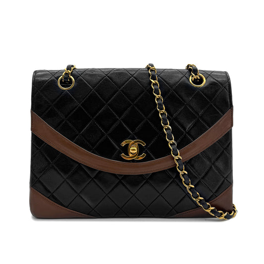 CHANEL VINTAGE MATELASSE CHAIN SHOULDER BAG BY COLOR BLACK BROWN LAMB SKIN 90158832