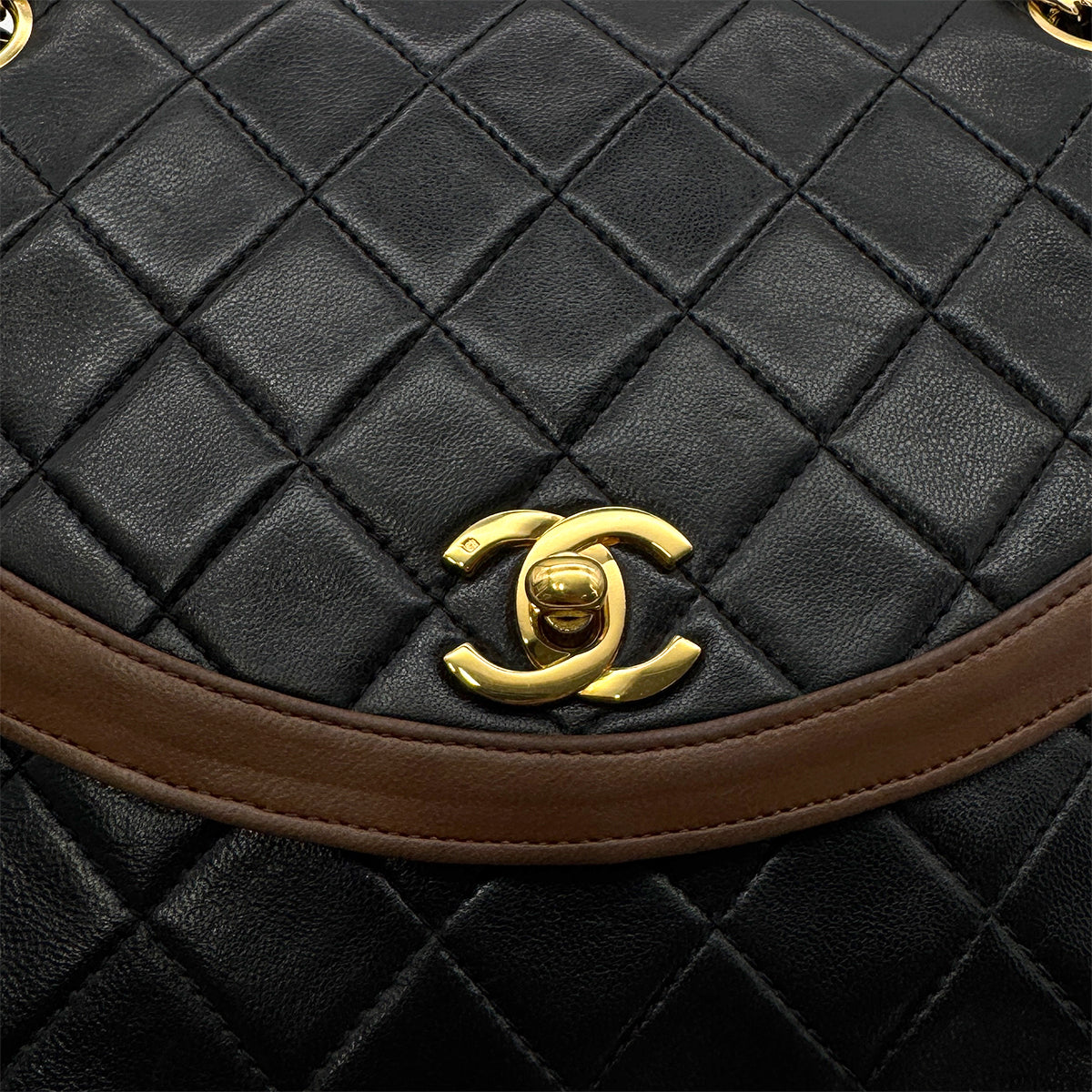 CHANEL VINTAGE MATELASSE CHAIN SHOULDER BAG BY COLOR BLACK BROWN LAMB SKIN 90158832