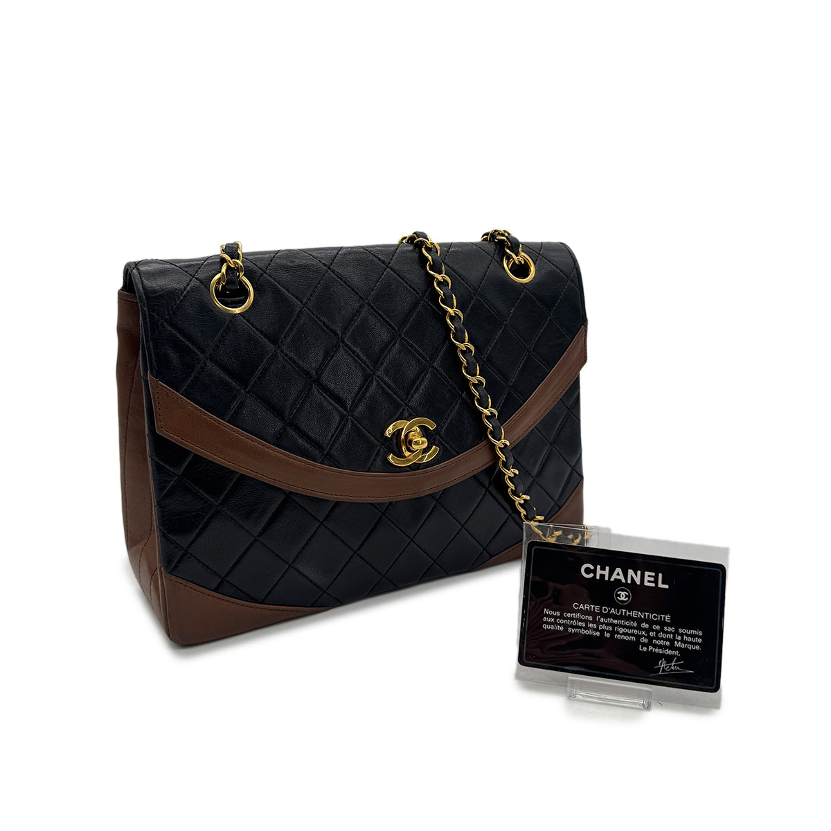CHANEL VINTAGE MATELASSE CHAIN SHOULDER BAG BY COLOR BLACK BROWN LAMB SKIN 90158832