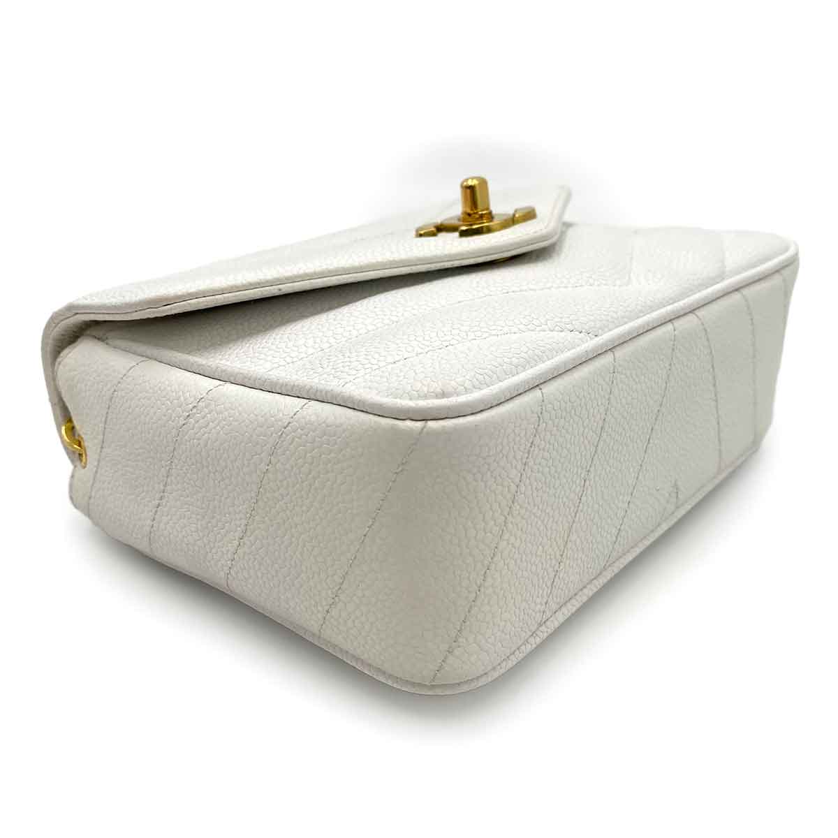 CHANEL VINTAGE MINI CHEVRON CHAIN SHOULDER BAG WHITE CAVIAR SKIN 90170727