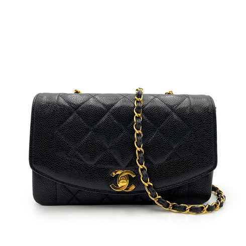 CHANEL VINTAGE DIANA SMALL CHAIN SHOULDER BAG BLACK CAVIAR SKIN 90181759 - PURPOSE
