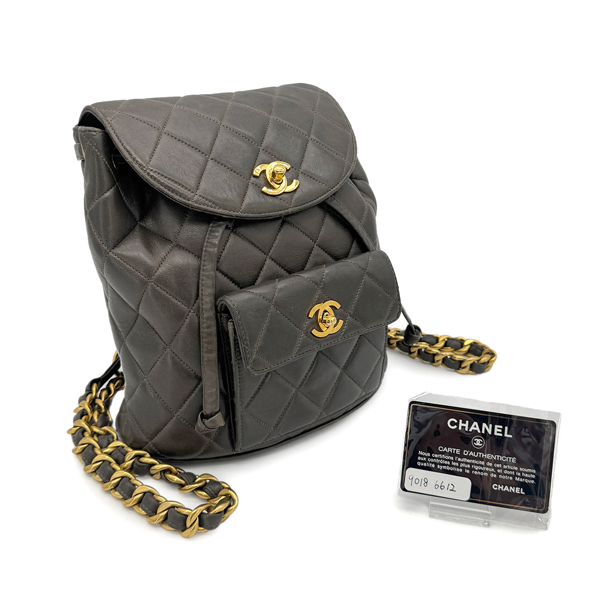 CHANEL VINTAGE DUMA CHAIN BACKPACK KHAKI LAMB SKIN 90186612
