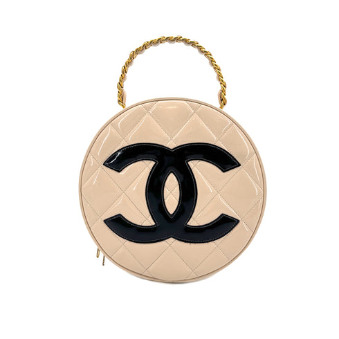 CHANEL VINTAGE ROUND VANITY HAND BAG BEIGE ENAMEL 90187902 - PURPOSE
