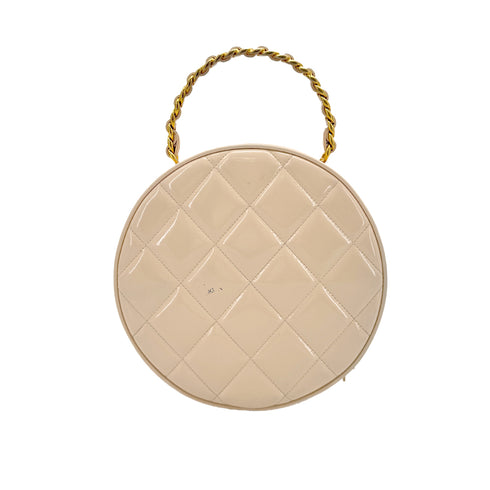 CHANEL VINTAGE ROUND VANITY HAND BAG BEIGE ENAMEL 90187902 - PURPOSE
