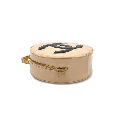 CHANEL VINTAGE ROUND VANITY HAND BAG BEIGE ENAMEL 90187902 - PURPOSE