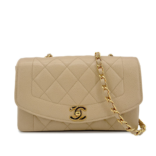 CHANEL VINTAGE DIANA SMALL CHAIN SHOULDER BAG BEIGE CAVIAR SKIN 90188207