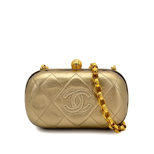 CHANEL VINTAGE BIJOU CHAIN SHOULDER BAG GOLD LAMB SKIN 90189295