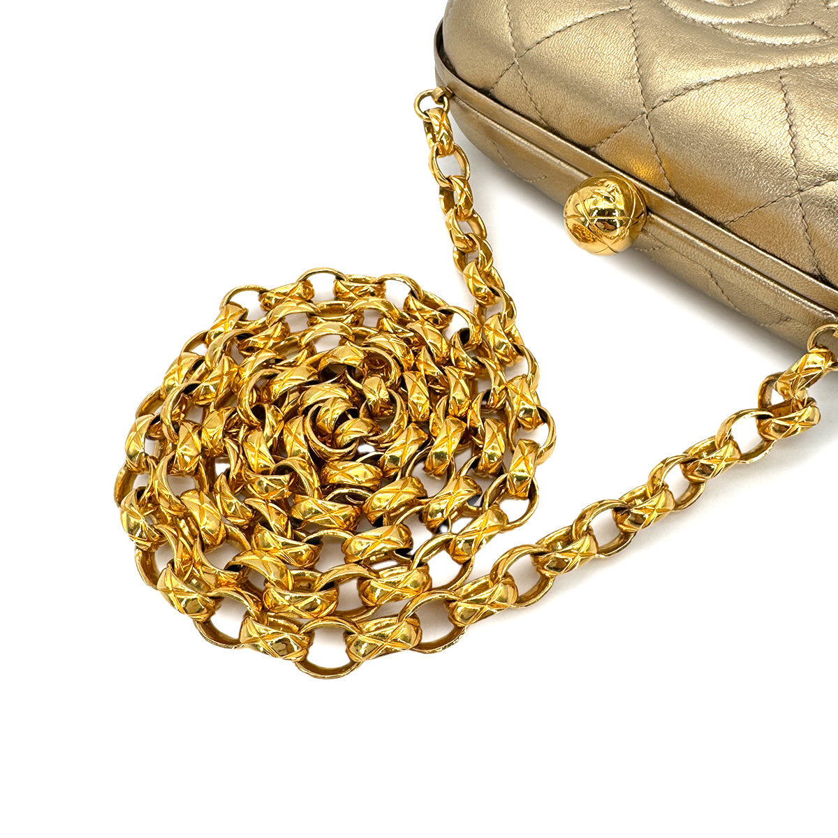 CHANEL VINTAGE BIJOU CHAIN SHOULDER BAG GOLD LAMB SKIN 90189295