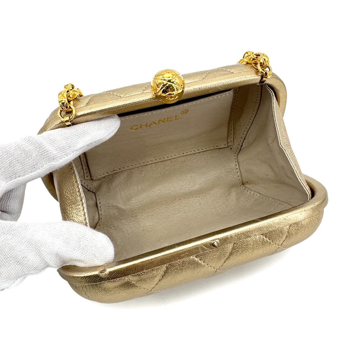 CHANEL VINTAGE BIJOU CHAIN SHOULDER BAG GOLD LAMB SKIN 90189295