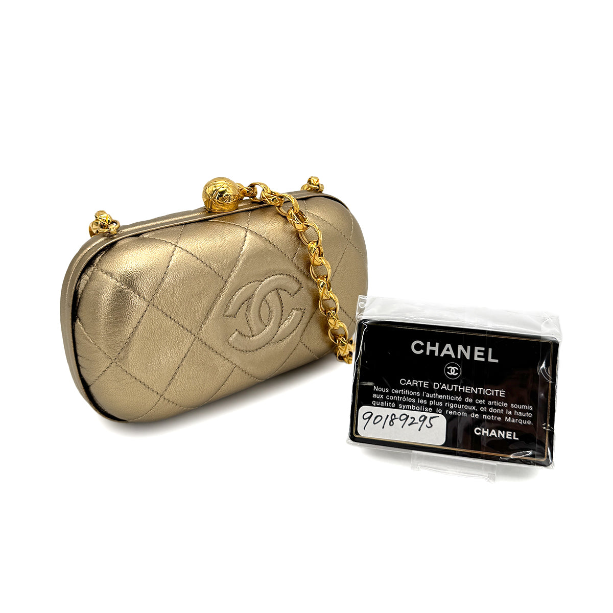 CHANEL VINTAGE BIJOU CHAIN SHOULDER BAG GOLD LAMB SKIN 90189295