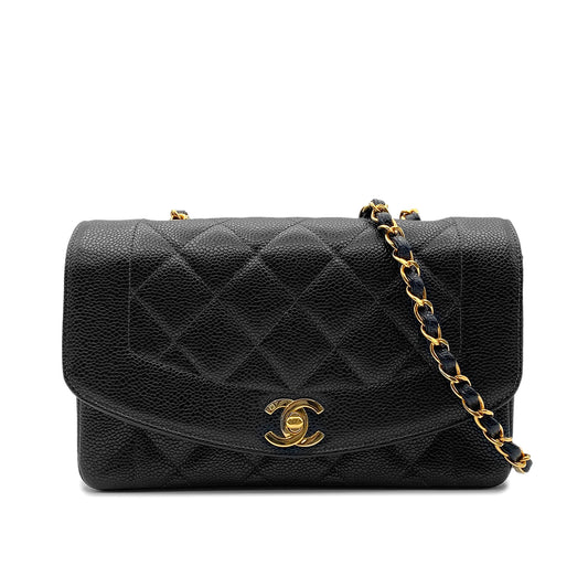 CHANEL VINTAGE DIANA SMALL  CHAIN SHOULDER BAG BLACK CAVIAR SKIN 90190799