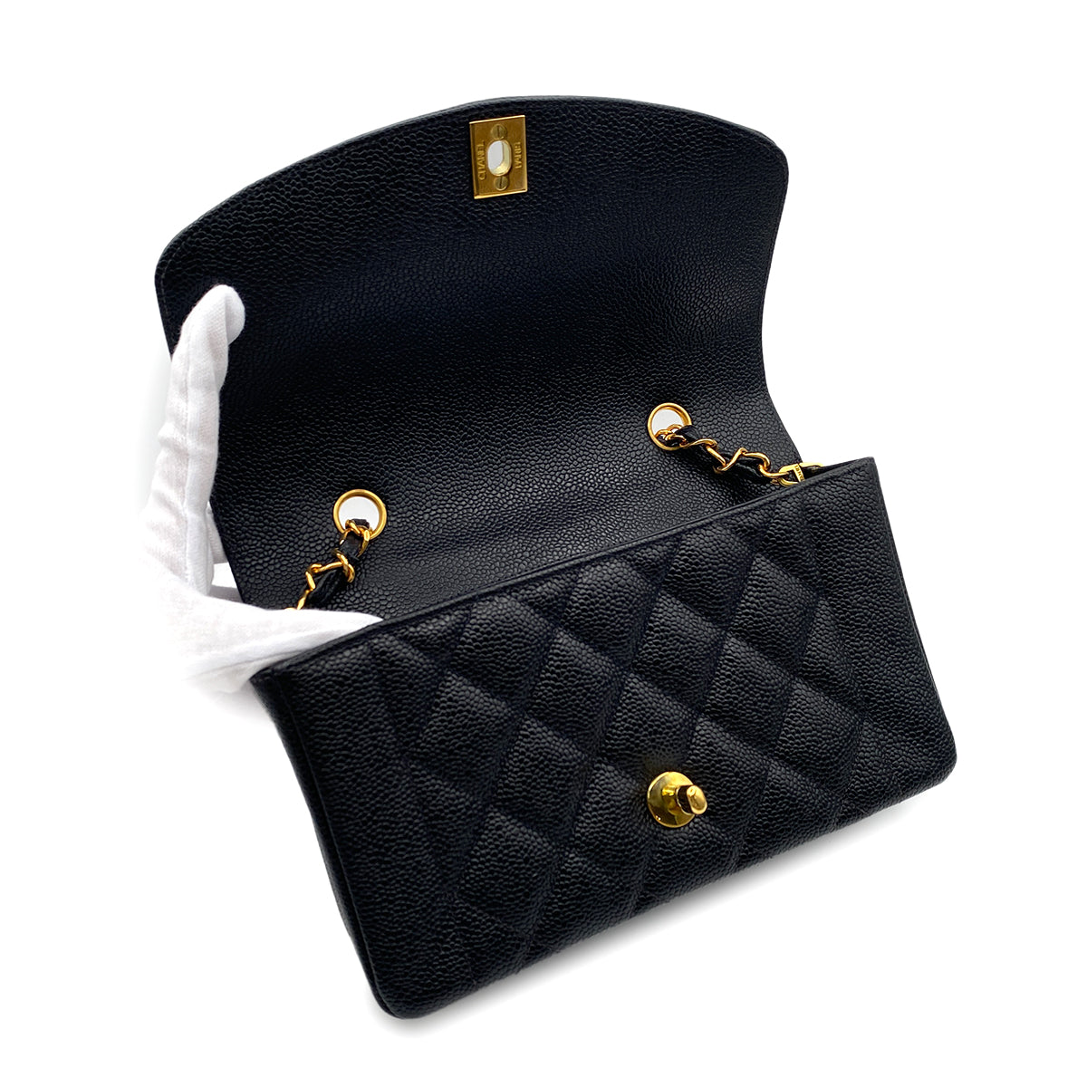CHANEL VINTAGE DIANA SMALL CHAIN SHOULDER BAG BLACK CAVIAR SKIN 90190799