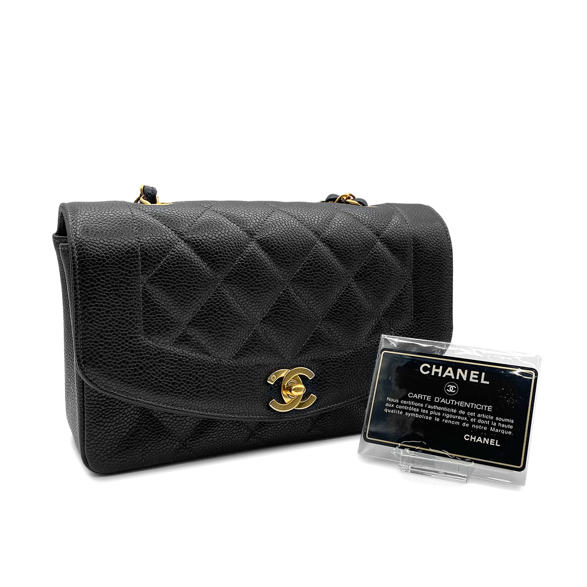 CHANEL VINTAGE DIANA SMALL CHAIN SHOULDER BAG BLACK CAVIAR SKIN 90190799