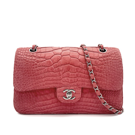 CHANEL VINTAGE DOUBLE FLAP CHAIN SHOULDER BAG PINK CROCODILE SHW 90191249