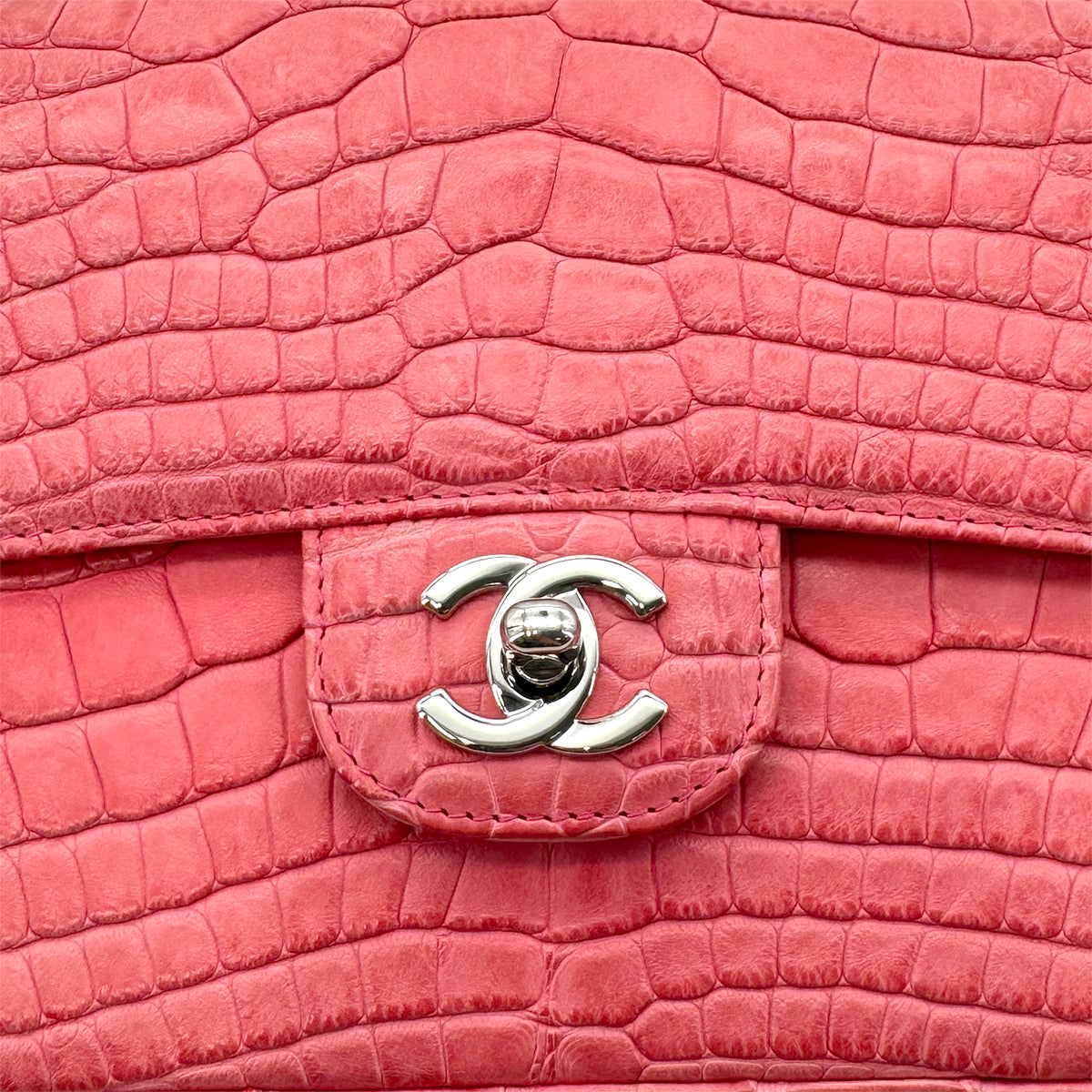 CHANEL VINTAGE DOUBLE FLAP CHAIN SHOULDER BAG PINK CROCODILE SHW 90191249
