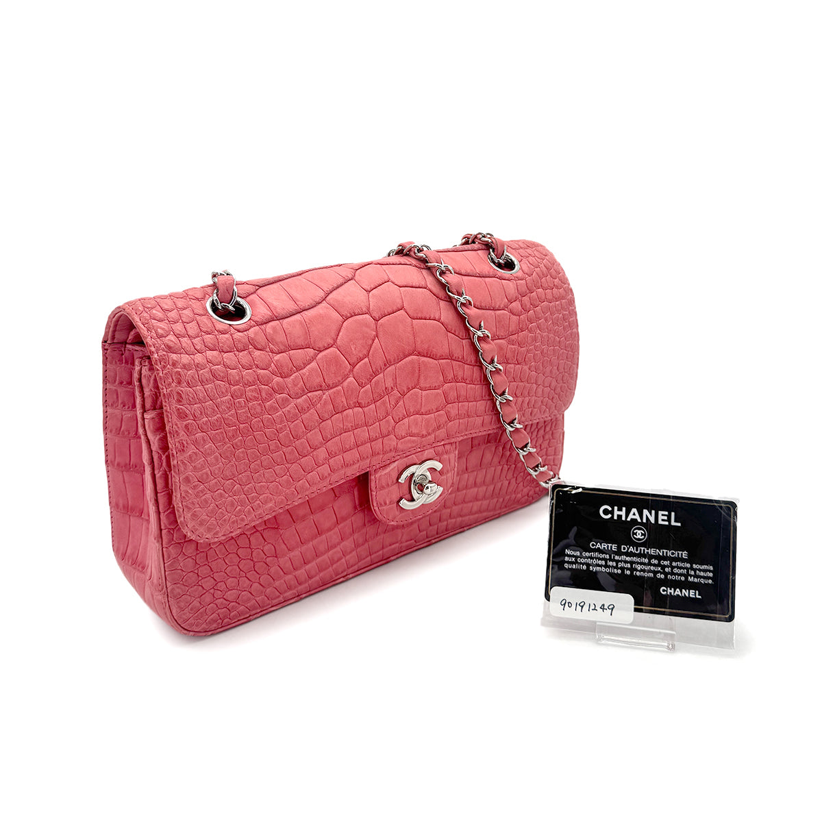 CHANEL VINTAGE DOUBLE FLAP CHAIN SHOULDER BAG PINK CROCODILE SHW 90191249
