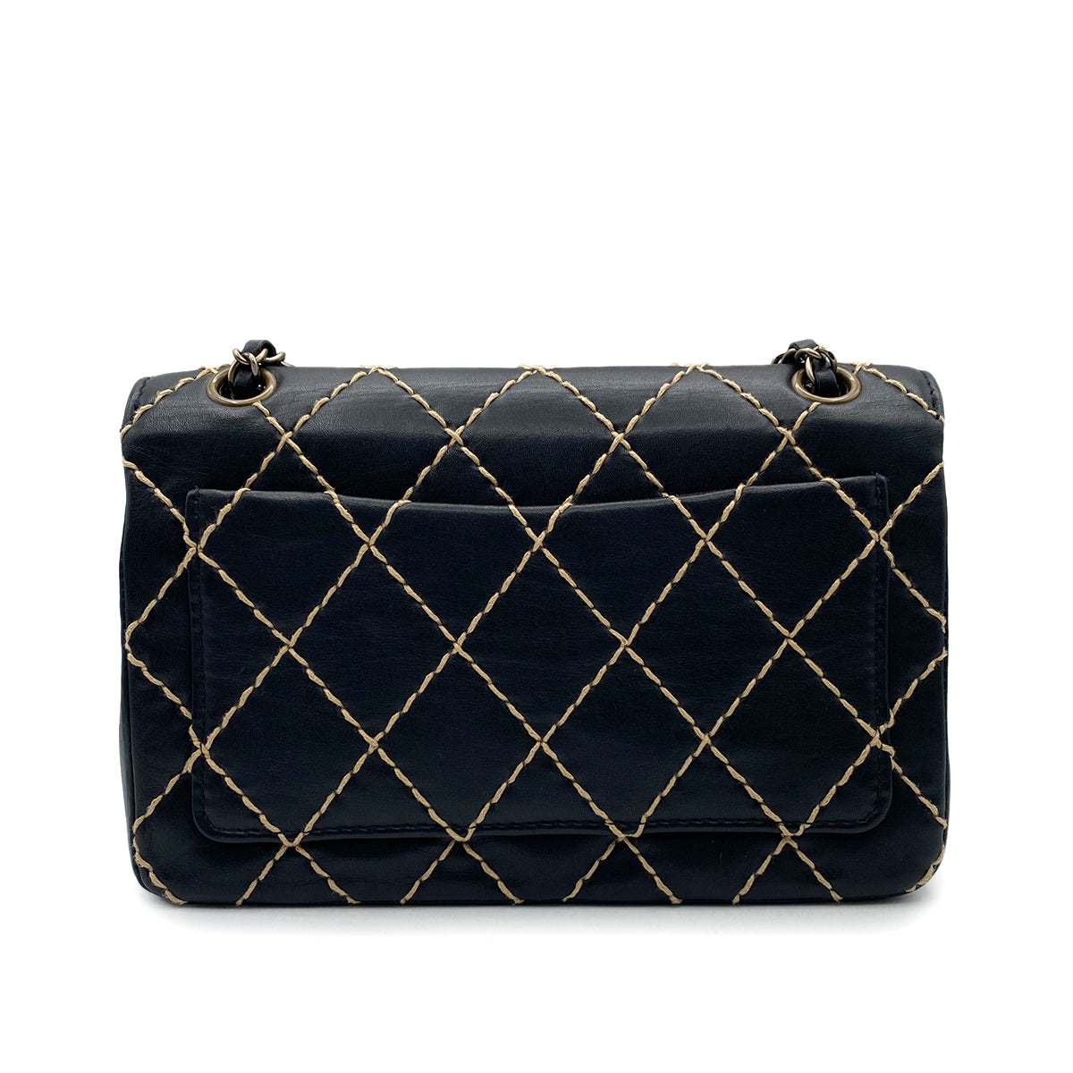CHANEL VINTAGE WILD STITCH CHAIN SHOULDER BAG BLACK LAMB SKIN 90193508
