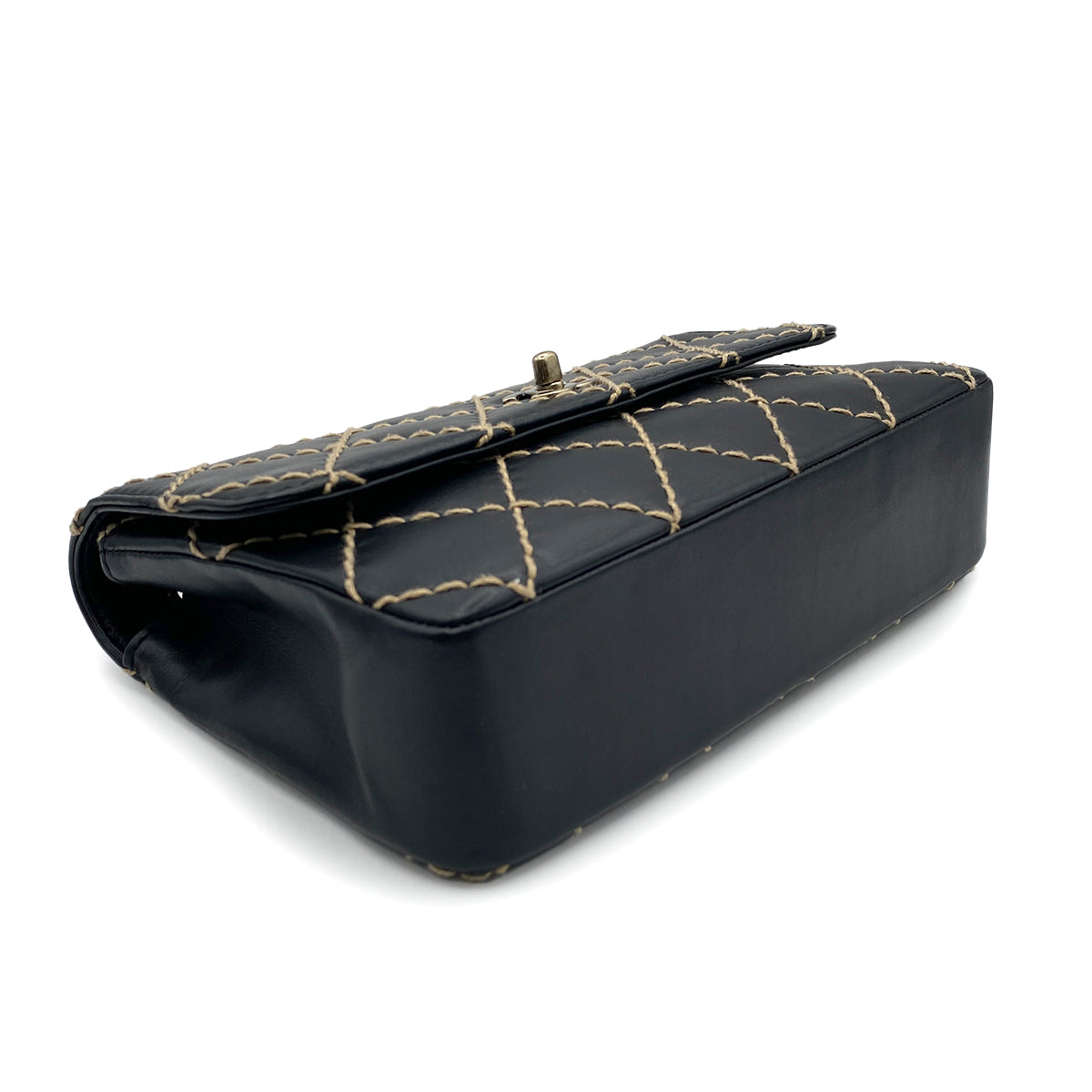 CHANEL VINTAGE WILD STITCH CHAIN SHOULDER BAG BLACK LAMB SKIN 90193508