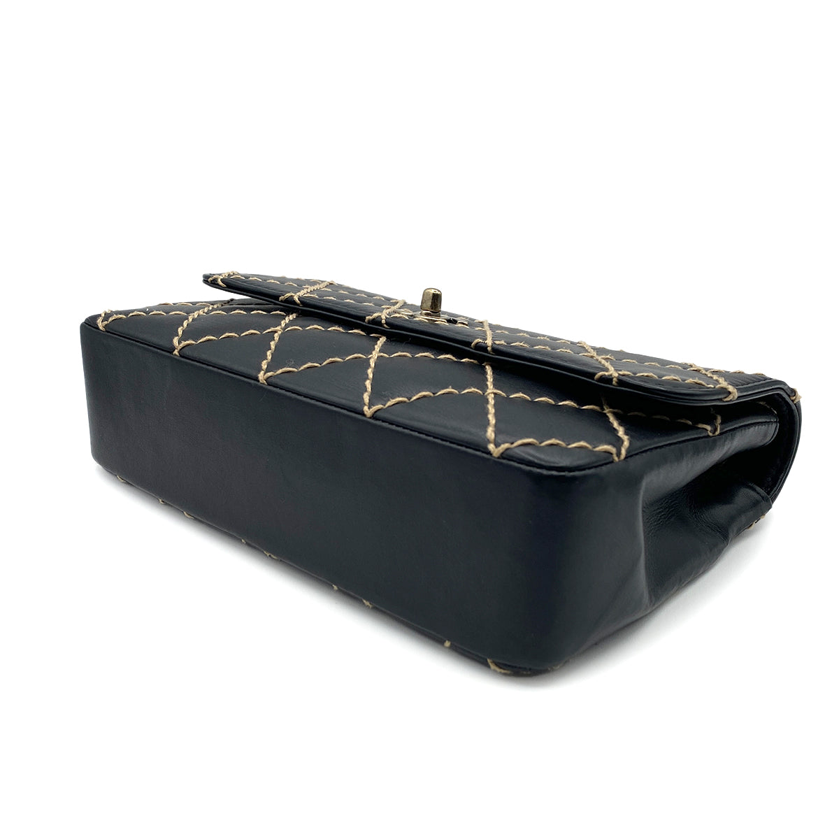 CHANEL VINTAGE WILD STITCH CHAIN SHOULDER BAG BLACK LAMB SKIN 90193508