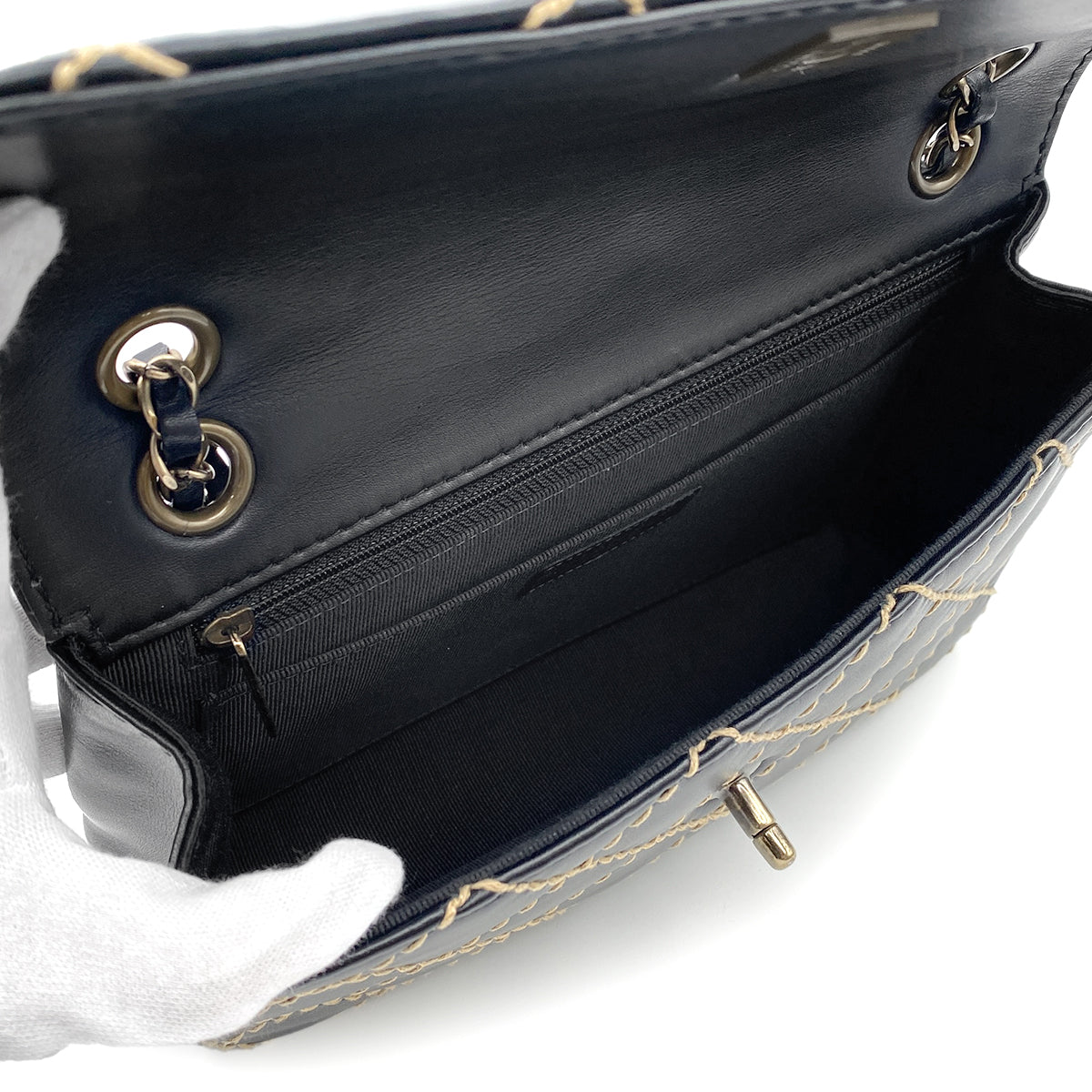 CHANEL VINTAGE WILD STITCH CHAIN SHOULDER BAG BLACK LAMB SKIN 90193508