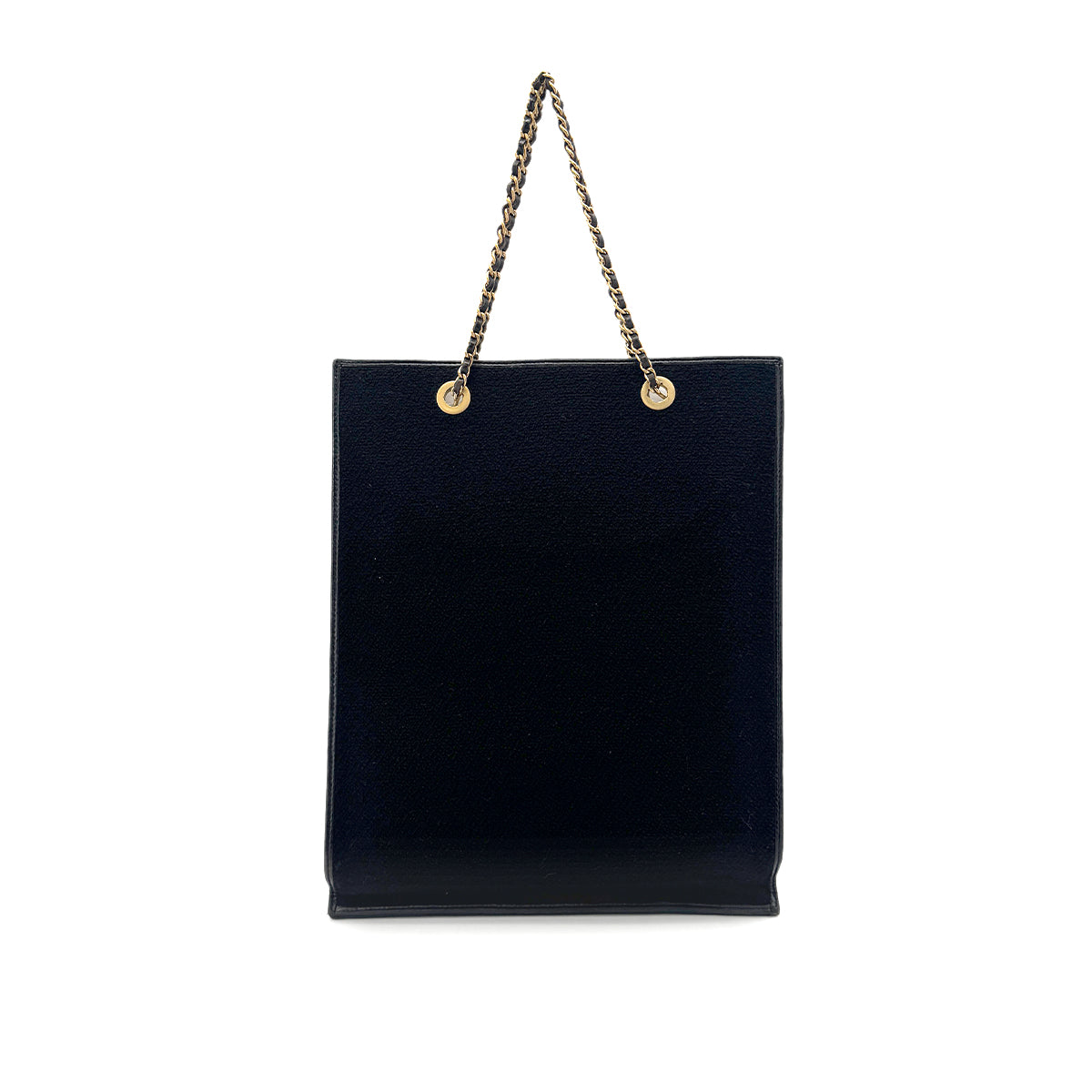 CHANEL VINTAGE COCO MOTIF MADEMOISELLE CHAIN TOTE BAG BLACK CANVAS LEATHER 90195778