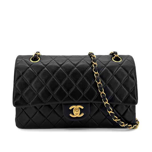 CHANEL VINTAGE CLASSIC FLAP MEDIUM CHAIN SHOULDER BAG BLACK LAMB SKIN 90196131