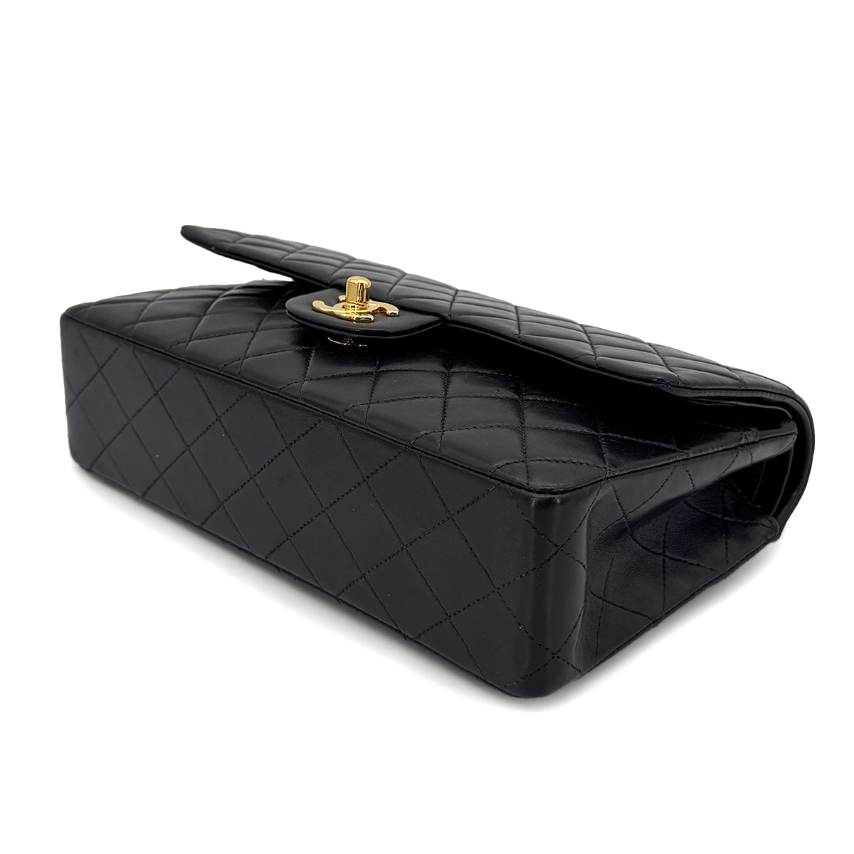 CHANEL VINTAGE CLASSIC FLAP MEDIUM CHAIN SHOULDER BAG BLACK LAMB SKIN 90196131
