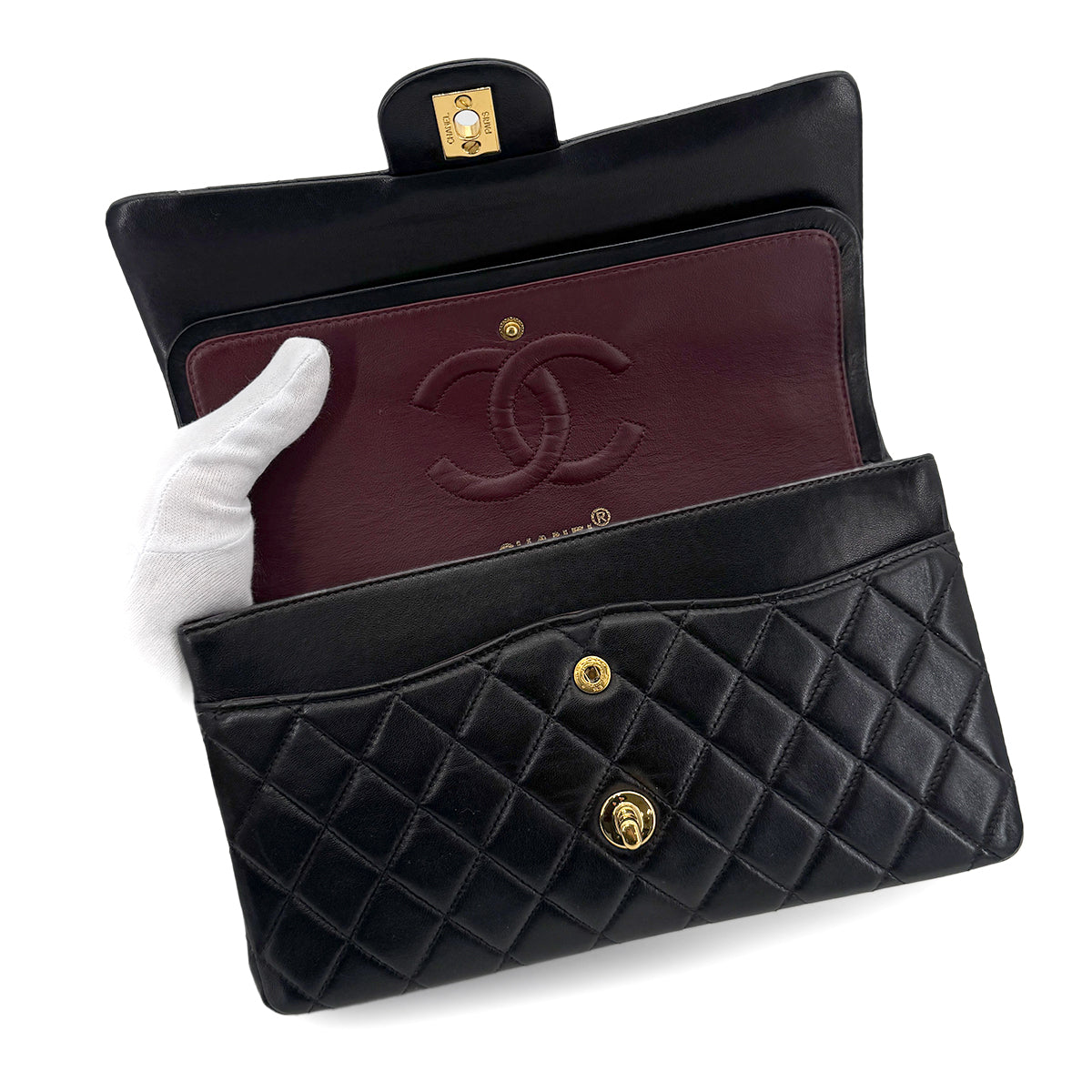 CHANEL VINTAGE CLASSIC FLAP MEDIUM CHAIN SHOULDER BAG BLACK LAMB SKIN 90196131