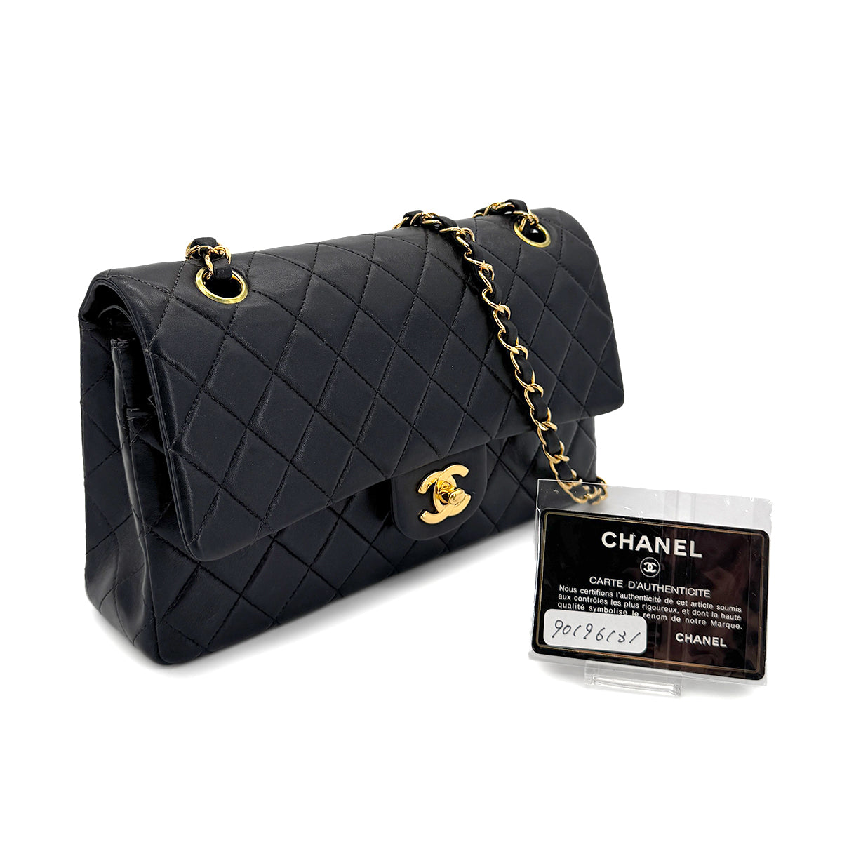 CHANEL VINTAGE CLASSIC FLAP MEDIUM CHAIN SHOULDER BAG BLACK LAMB SKIN 90196131