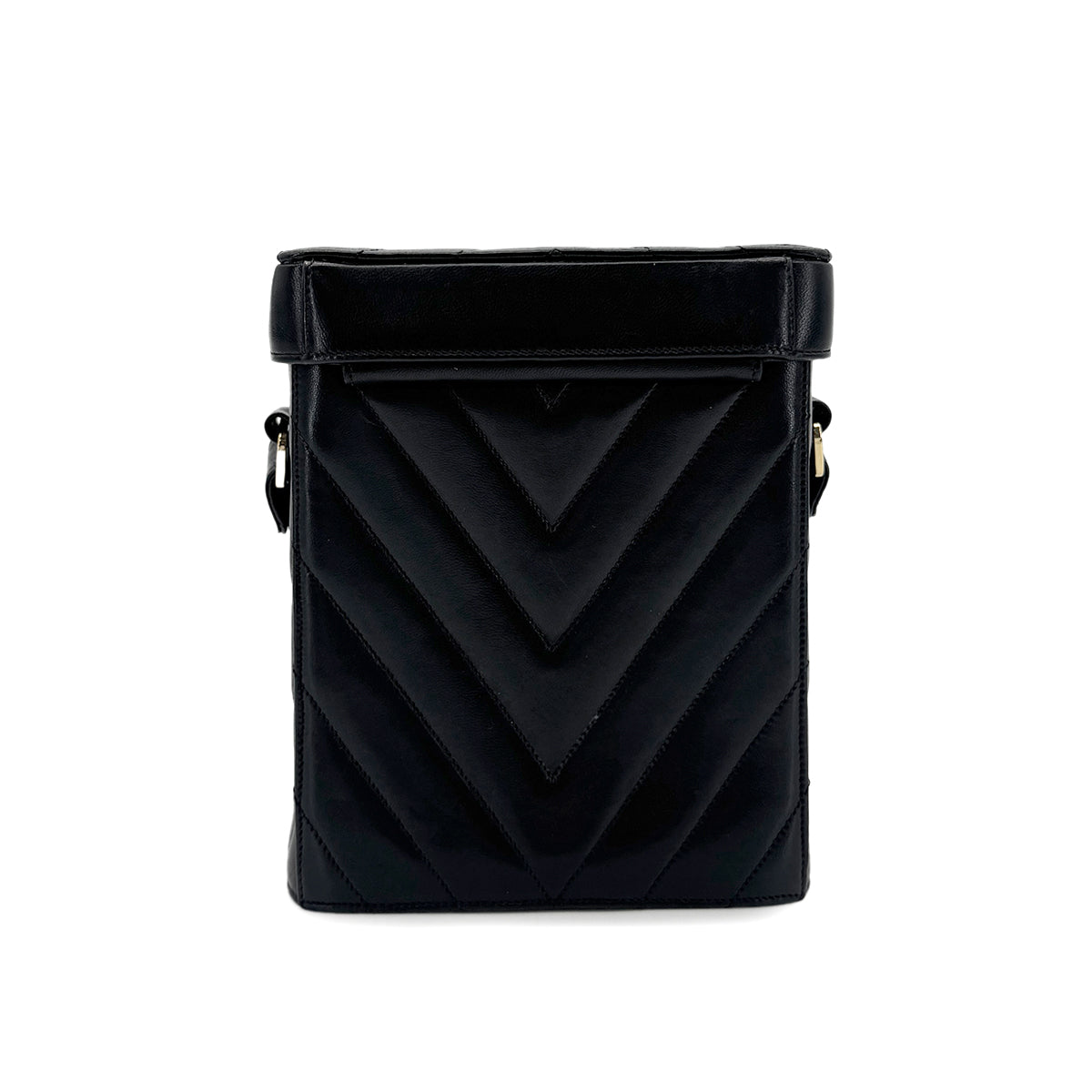 CHANEL VINTAGE V STITCH CHAIN SHUOLDER VANITY BAG BLACK LAMB SKIN 90196136