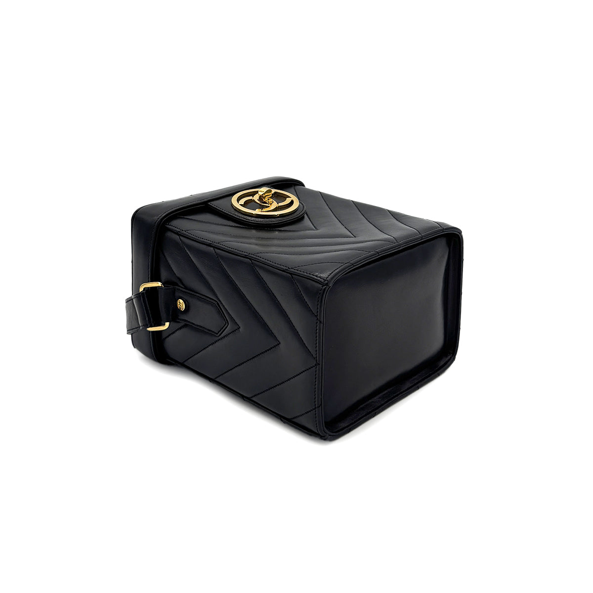 CHANEL VINTAGE V STITCH CHAIN SHUOLDER VANITY BAG BLACK LAMB SKIN 90196136