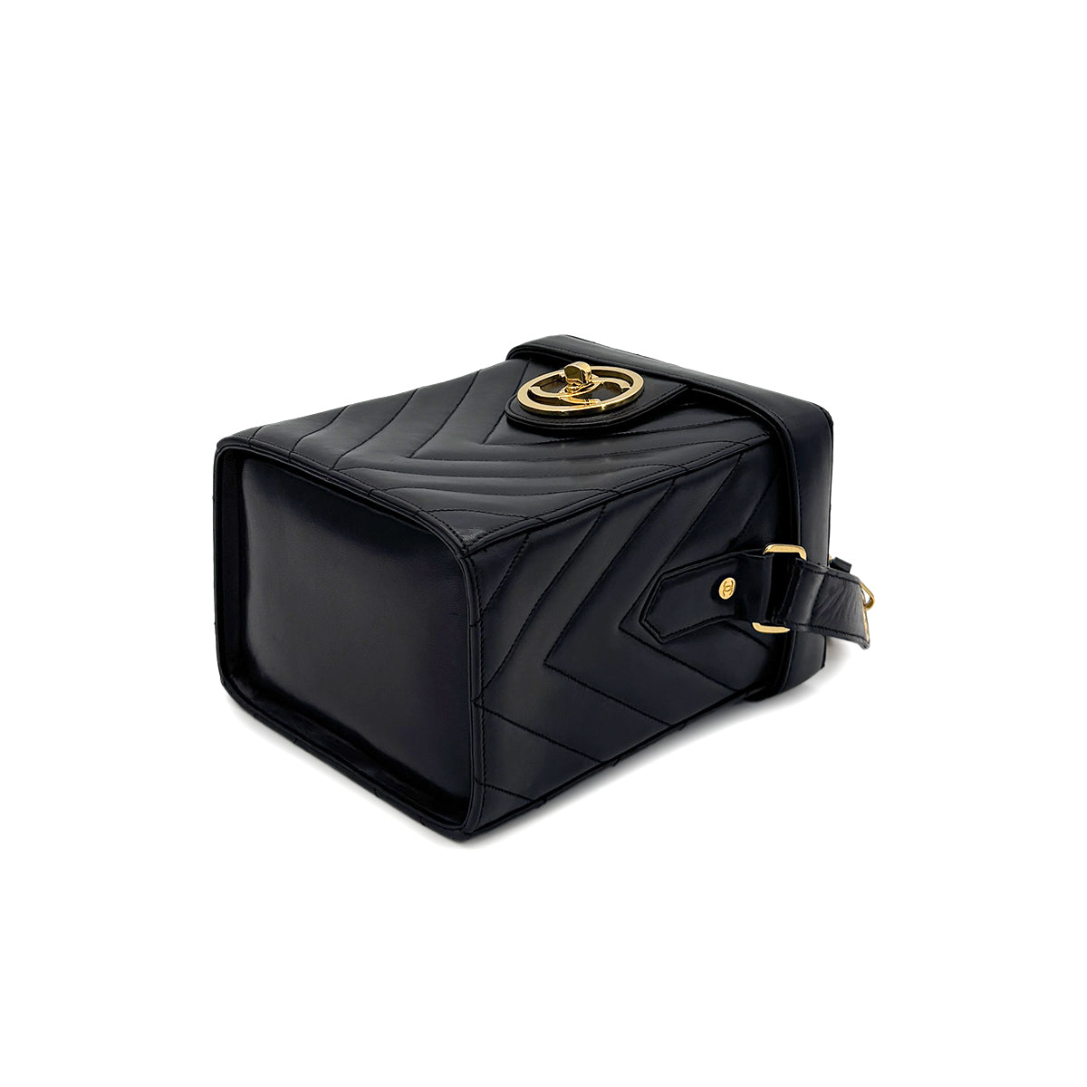 CHANEL VINTAGE V STITCH CHAIN SHUOLDER VANITY BAG BLACK LAMB SKIN 90196136