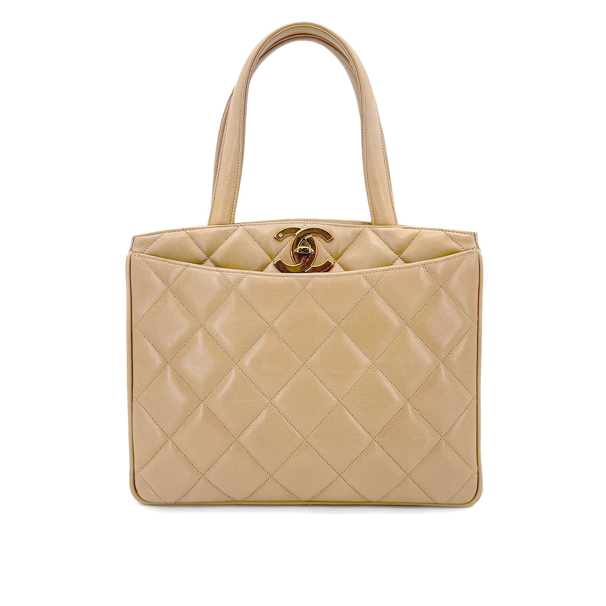 CHANEL VINTAGE MATELASSE HAND BAG BEIGE LAMB SKIN 90196574
