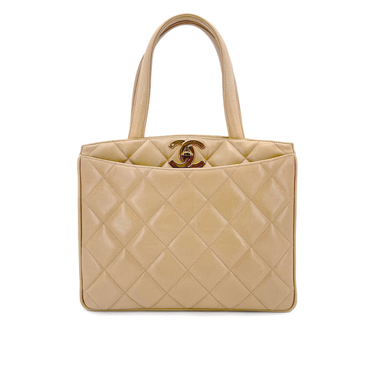 CHANEL VINTAGE MATELASSE HAND BAG BEIGE LAMB SKIN 90196574