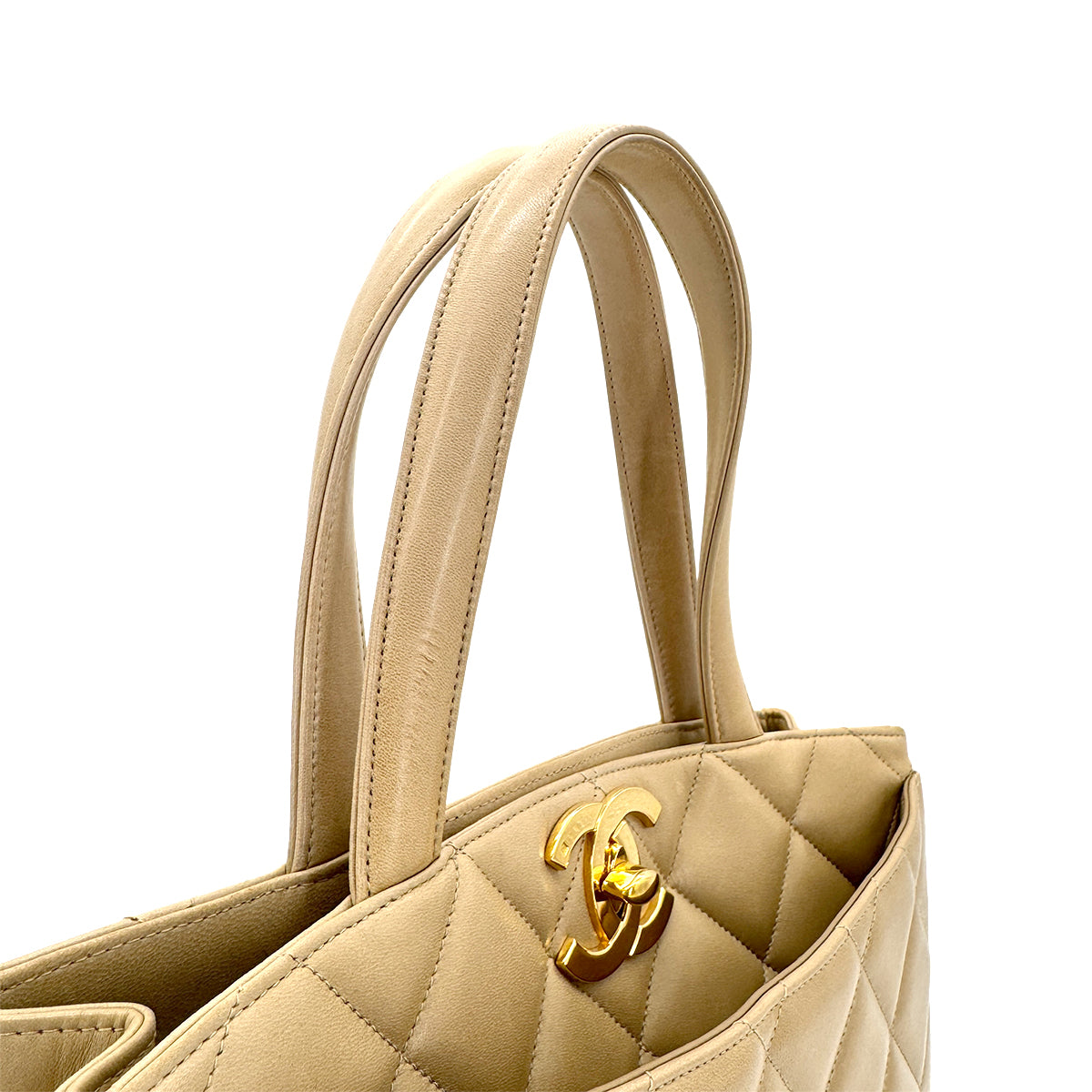 CHANEL VINTAGE MATELASSE HAND BAG BEIGE LAMB SKIN 90196574