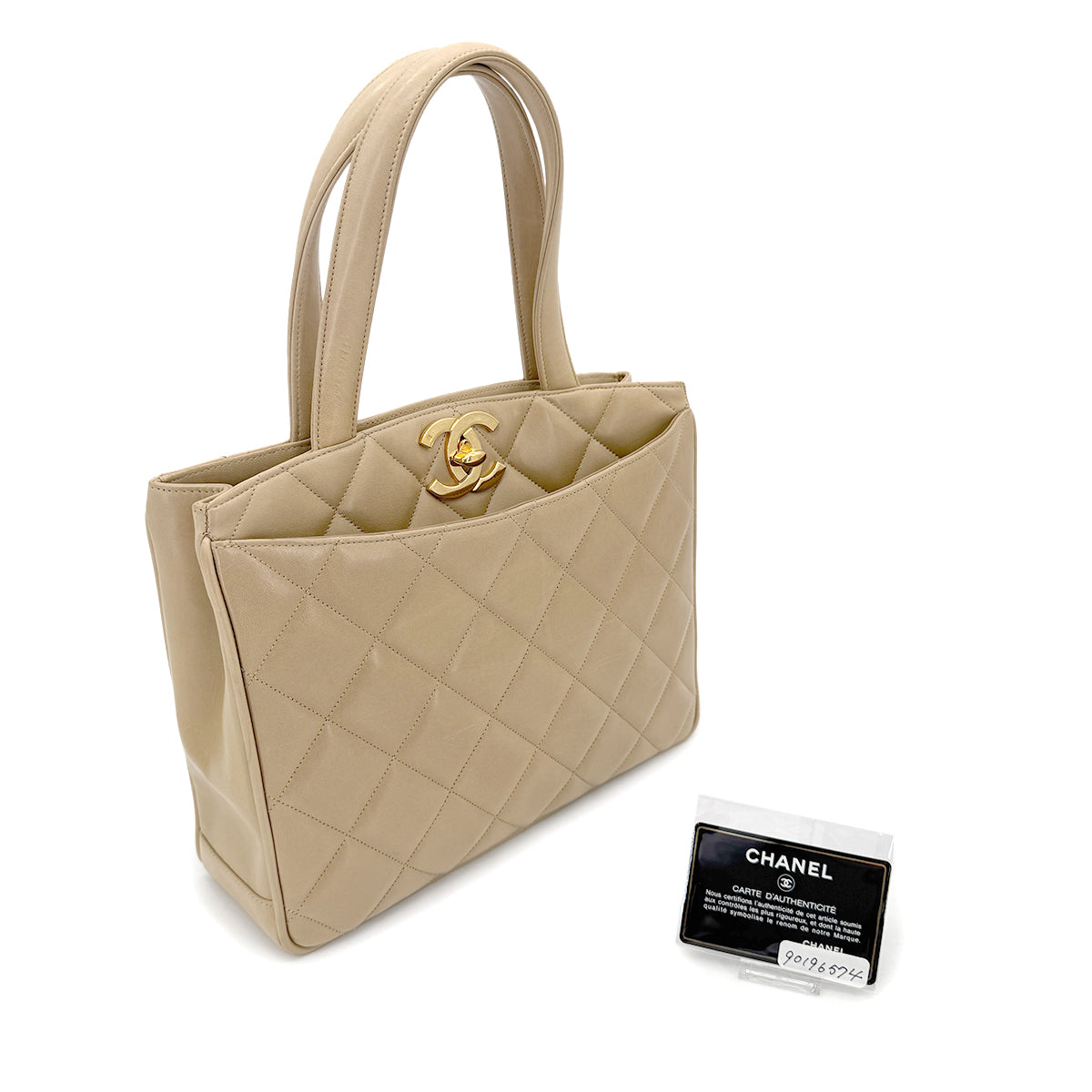CHANEL VINTAGE MATELASSE HAND BAG BEIGE LAMB SKIN 90196574
