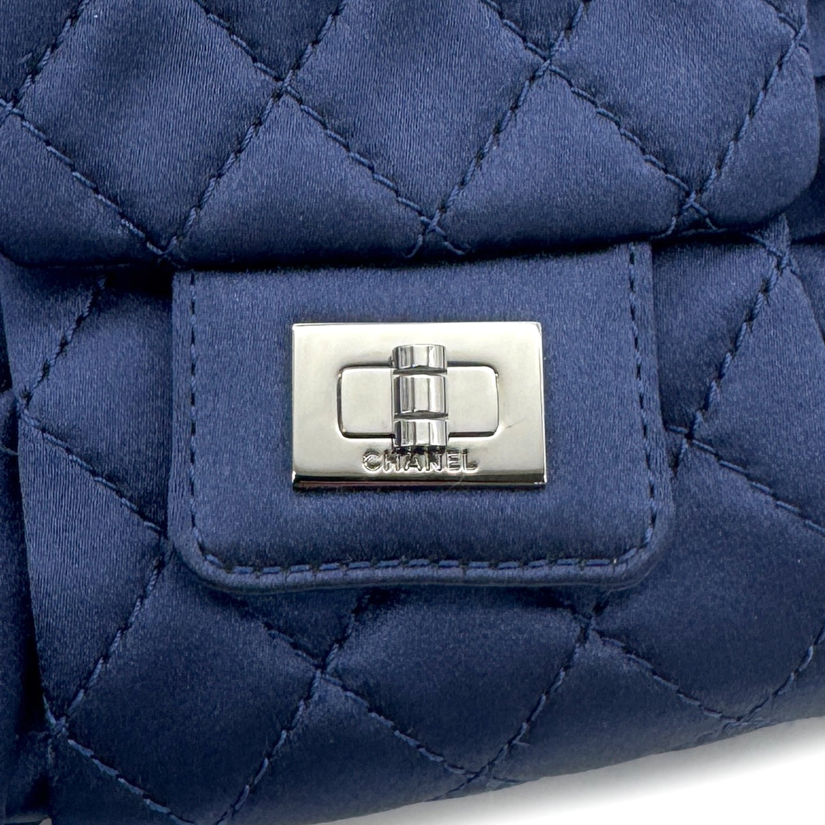 CHANEL VINTAGE 2.55 RIBBON CHAIN SHOULDER BAG NAVY SATIN 90197085
