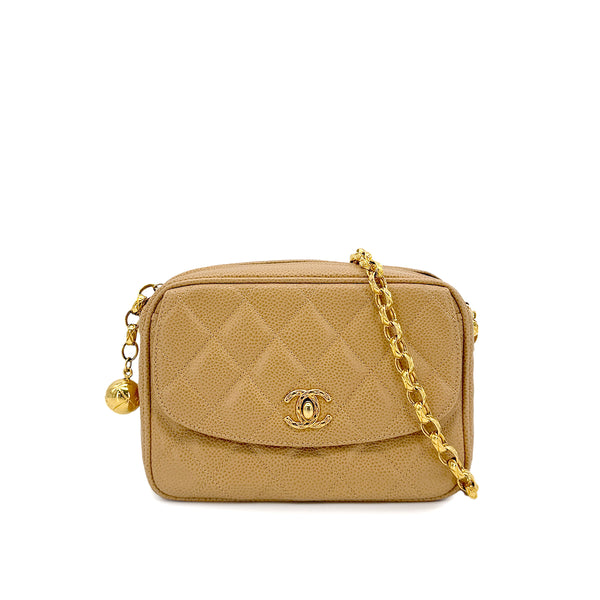 CHANEL VINTAGE BIJOU CHAIN SHOULDER BAG BEIGE CAVIAR SKIN 90198105