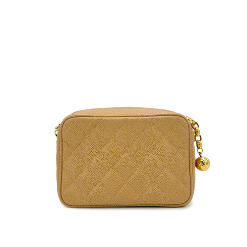 CHANEL VINTAGE BIJOU CHAIN SHOULDER BAG BEIGE CAVIAR SKIN 90198105