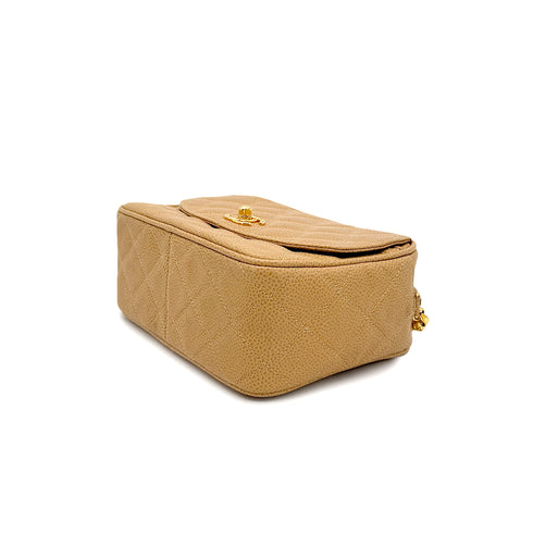 CHANEL VINTAGE BIJOU CHAIN SHOULDER BAG BEIGE CAVIAR SKIN 90198105