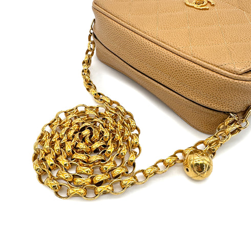 CHANEL VINTAGE BIJOU CHAIN SHOULDER BAG BEIGE CAVIAR SKIN 90198105