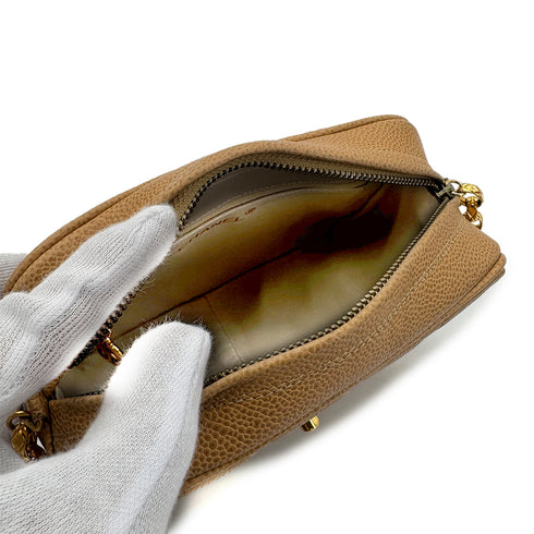 CHANEL VINTAGE BIJOU CHAIN SHOULDER BAG BEIGE CAVIAR SKIN 90198105